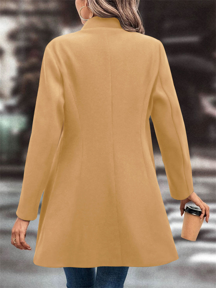 Women's Autumn Solid Color Single Breasted Lapel Long Sleeve Coat