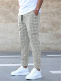 Men's Cool Street Style Lace Up Slim Fit Grid Pants