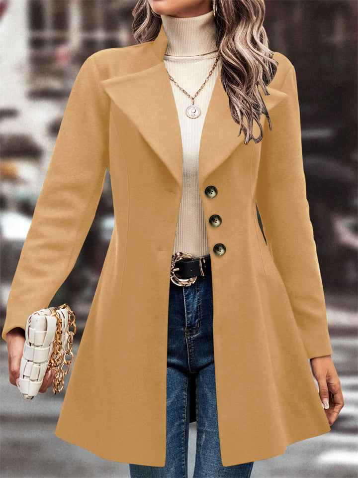 Women's Autumn Solid Color Single Breasted Lapel Long Sleeve Coat