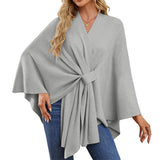 ‌Womens Elegant Cross Front Soft Poncho Sweater Shawl Wrap
