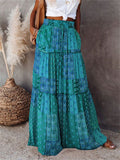 Boho Style Female Layered Paisley Printed Skirt with Pockets