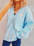 Women's Polka Dots Jacquard V Neck Long Sleeve Cardigan Sweaters