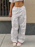 Women's Summer Solid Color Drawstring Street Pockets Cargo Pants