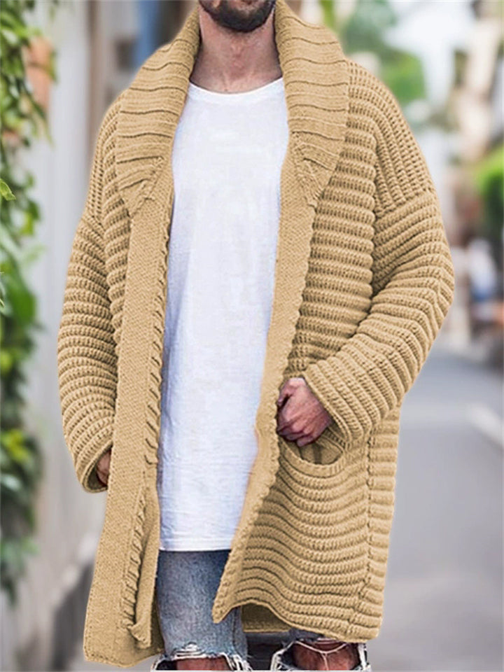 Men's Autumn Solid Color Pit Stripe Lapel Cardigan Sweaters