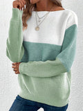 Women's Casual Simple Contrast Color Round Neck Knitted Sweaters