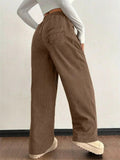 Women's Elastic Waist Drawstring Wide Leg Corduroy Pants With Patch