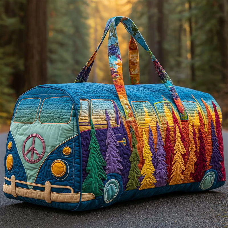 Hippie Bus Forest Pattern Quilted Duffel Bag