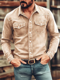 Mens Slim Fit Western Long Sleeve Button Down Denim Shirts