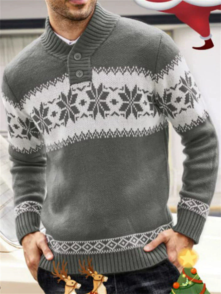 Men's Pullover Stand Collar Snowflake Jacquard Sweaters