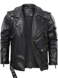 ‌Men's Punk Faux Leather Zippers Lapel Thermal Lined Biker Jackets