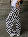 Women's Casual Checkerboard Plaid High Rise Wide Leg Pants