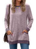 Women's Leisure Crew Neck Long Sleeve Fitted Shirt with Pocket