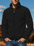 Men's Simple Casual Solid Color Zipper Stand Collar Fleece Coats