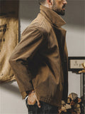 Retro Casual Long Sleeve Stand Collar Corduroy Pattern Coat for Men