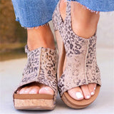 Mid Heel Peep Toe Platform Wedge Sandals for Women