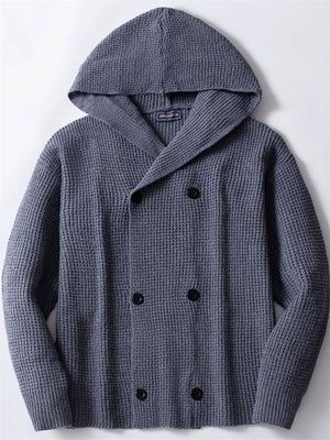 Men's Autumn Gray Solid Color Double Breasted Hooded Cardigan Sweaters