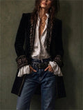 Women Vintage Velvet Embroidered Patchwork Blazer Jacket