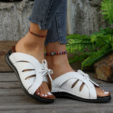 Ladies Faux Leather Bow Decoration Thick-soled Sandals