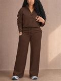 Women Half Zip Sweatsuit Set Wide Leg Pants 2 Piece Lounge Outfit