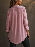 Women Velvet Oversized Button Down Long Sleeve Shirt