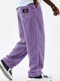 Men Retro Baggy Loose Fit Casual Elastic Waist Corduroy Pants