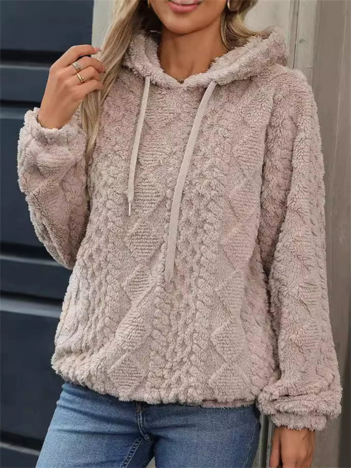 Women's Solid Color Jacquard Long-sleeved Loose Pullover Hoodies