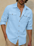 Men's Casual Linen Long Sleeve Spring Shirts with Front Pockets