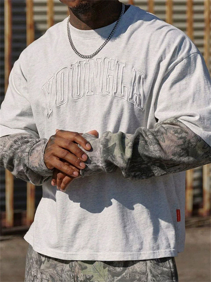 Men's Oversized Long Sleeve T-Shirt with Letter Print & Cuff Design