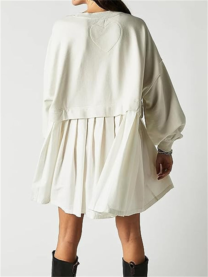 Female Casual Sweatshirt Patchwork Pleated Dress
