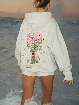 Women's Oversized Flower Bouquet Pattern Hoodie