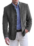 Men's Single Breasted Stand Collar Suede-Like Casual Blazer