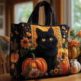 ‌Women's Quilted Floral Cat Pumpkin Tote Bag