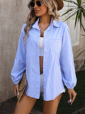 Long Sleeve Striped Button Up Blouses for Ladies