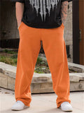 Men's Casual Solid Color Sports Mid Waist Elastic Straight Wide Leg Trousers