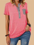 Stylish Patchwork Pocket Button T-shirt for Ladies