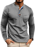 Men's Autumn Solid Color Cotton Quarter Button Long Sleeve Shirts