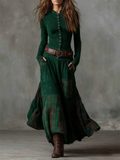 Vintage Style Stand Collar Plaid Patchwork Long Dress for Women