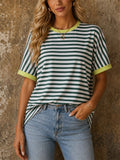 Womens Striped Colorful Oversized Short Sleeve Casual Tee