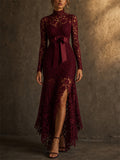 Stunning Waist Tie Lace Design Asymmetric Hem Dress for Prom
