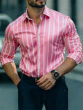 Men's Casual Button Up Striped Long Sleeve Slim Fit Lapel Shirts