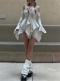 Irregular Hem Hollow Shoulder Long Sleeve Gothic Mini Dress for Women