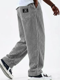 Men Retro Baggy Loose Fit Casual Elastic Waist Corduroy Pants