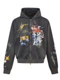 Unisex Street Hip Hop Loose Printed Zip Up Hooded Sweatshirts