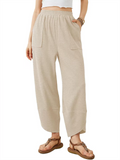 Women's Casual High Waist Wide Leg Loose Fit Pockets Corduroy Pants