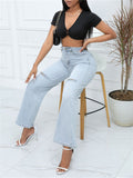 Women's Sexy Street High-Rise Ripped Washed Denim