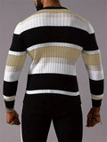 Men's Autumn Contrast Color Striped Ribbed Knitted Sweaters