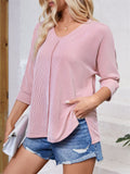 Women's Casual Solid Color Stripe BatWing Sleeve Shirts