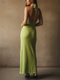 Women's Summer 3D Rose Flower High Slit Halter Knit Maxi Dress