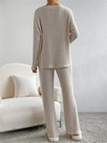 Women's Comfy V Neck Long Sleeve Ribbed Knit Top & Pants Outfits