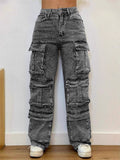 ‌Women's Multi Pocket Cargo Jeans with Rhinestones